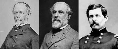 Confederate General Joseph E. Johnston, Confederate General Robert E. Lee, Commander of the Union Army of the Potomac George B. McClellan